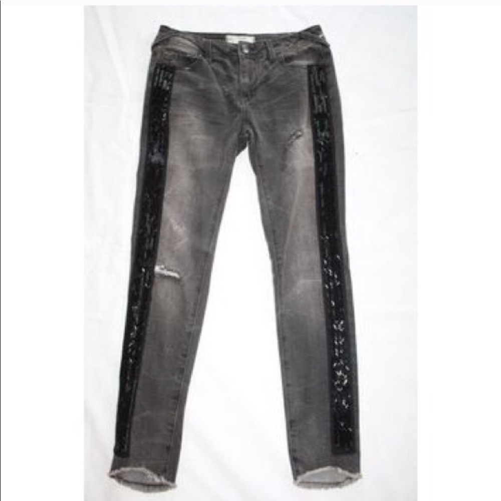 Free People Sequin Tuxedo Stripe Destroyed Jeans